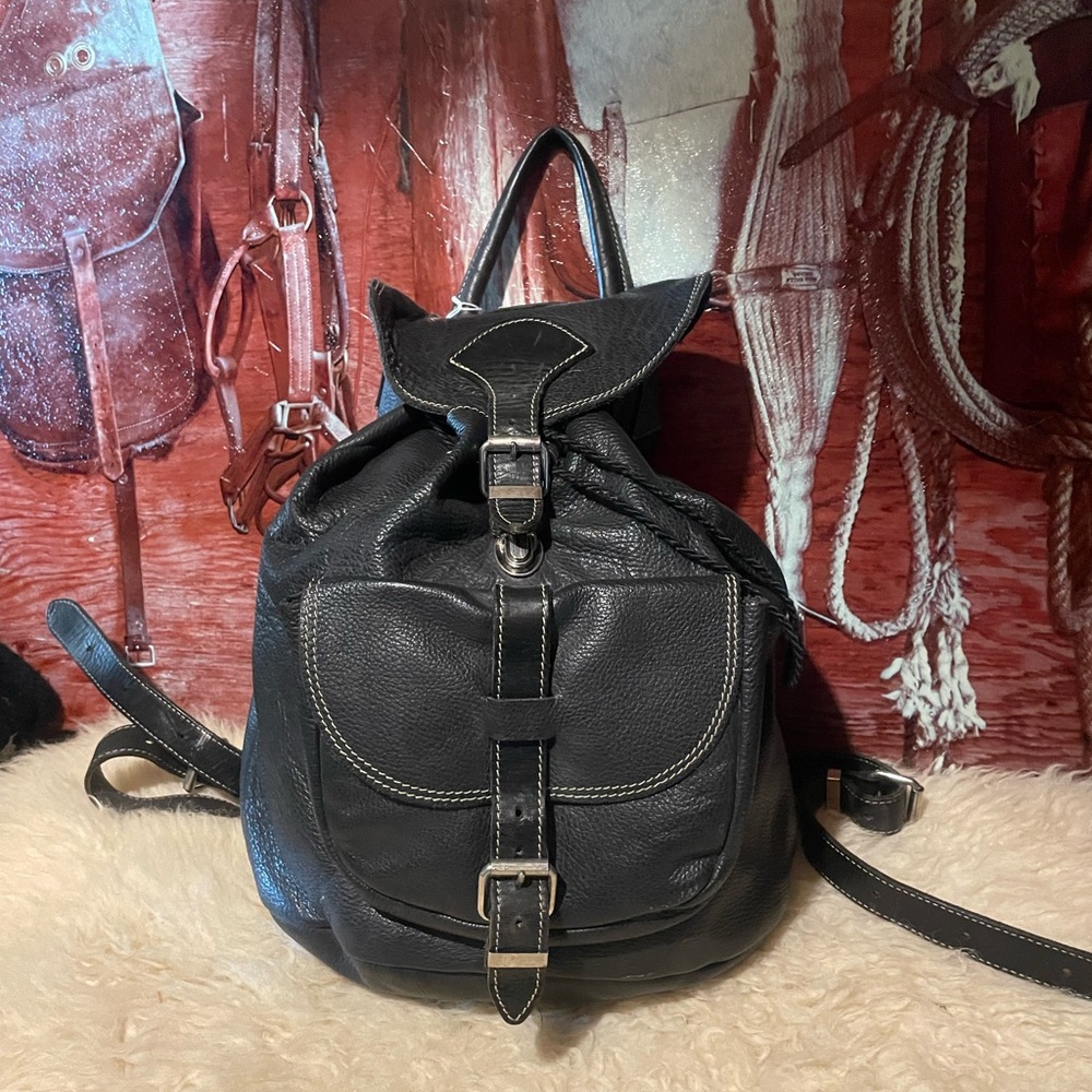 Roots XXL black leather backpack #7
